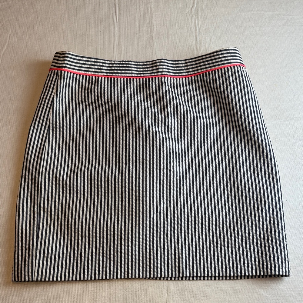 J. Crew Women's Black White Striped No 2 Pencil Mini Skirt Back Zip Neon Size 00